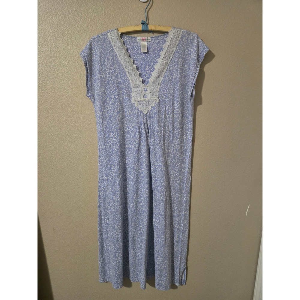 Maidenform Blue Floral Lace Trim  Sleeveless Nightgown Womens Medium